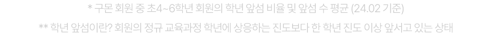 * 구몬 회원 중 초4~6학년 회원의 학년 앞섬 비율 및 앞섬 수 평균 (24.02 기준)