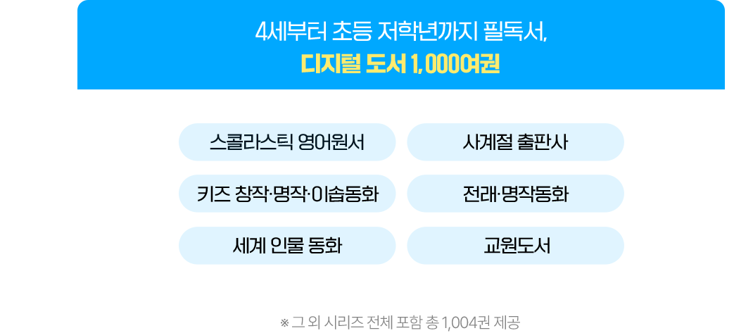 4세부터 초등 저학년까지 필독서,디지털 도서 1,000여권