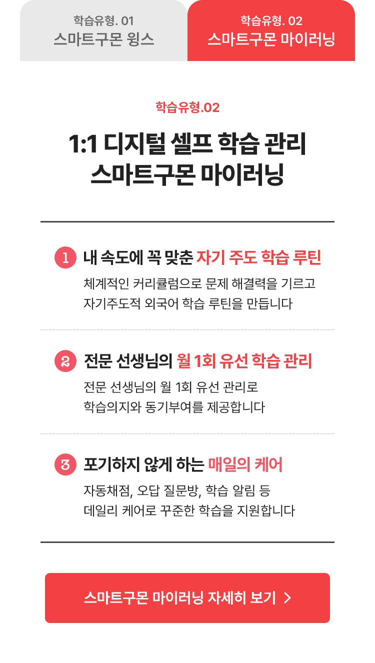 학습 유형 2. 1:1 디지털 셀프 학습 관리 스마트구몬 마이러닝