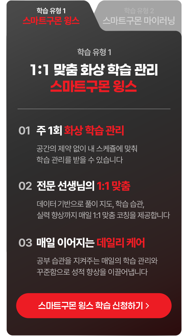 학습 유형 1. 1:1 맞춤 화상 학습 관리 스마트구몬 윙스