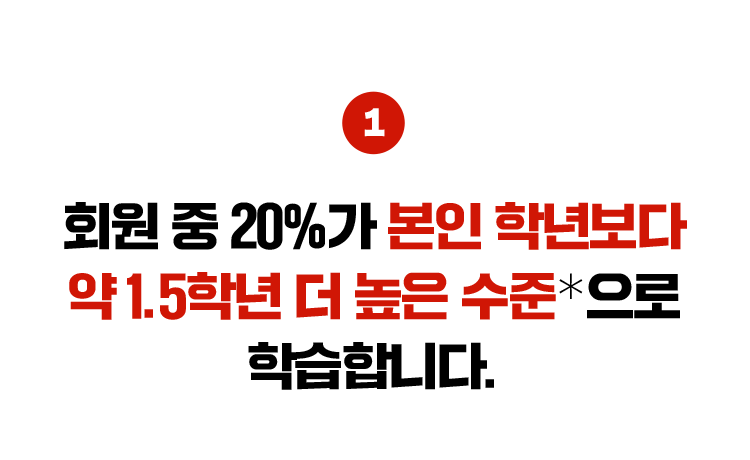 1. 회원 중 20%가 본인 학년보다 약 1.5학년 더 높은 수준으로 학습합니다.
