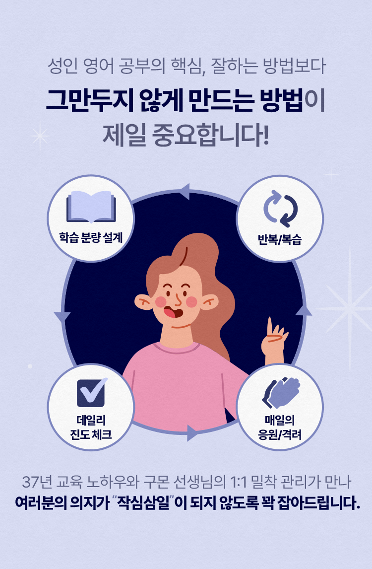 성인 영어 공부의 핵심, 잘하는 방법보다 그만두지 않게 만드는 방법이 제일 중요합니다.