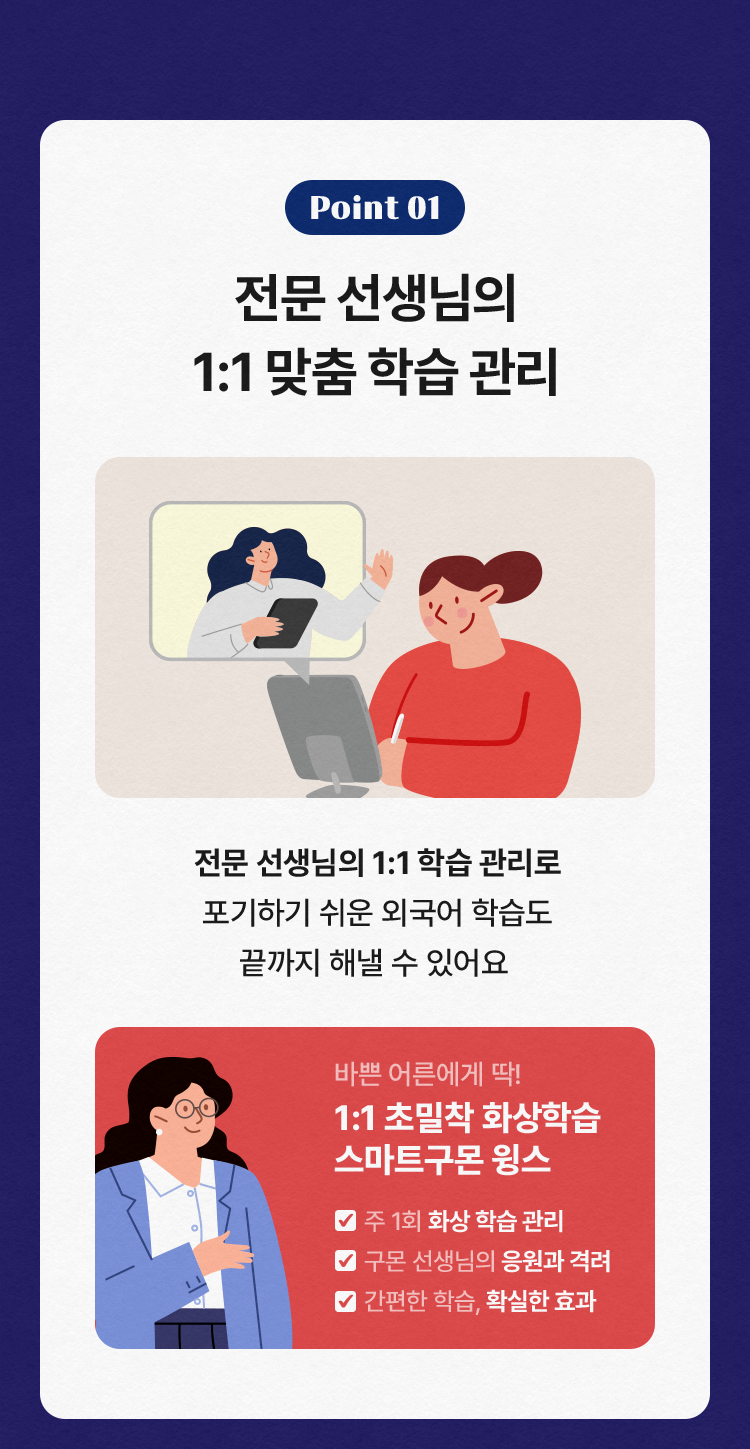 point1. 전문 선생님의 1:1 맞춤 학습 관리