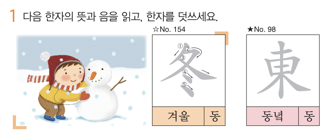한자의 모양과 획순에 따라 덧쓰기